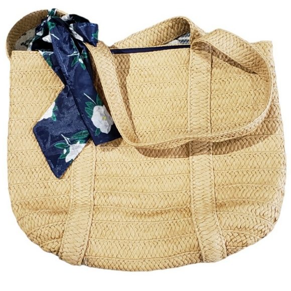 NWT WOMEN'S DRAPER JAMES STRAW TOTE WITH FLORAL SCARF - Picture 8 of 9